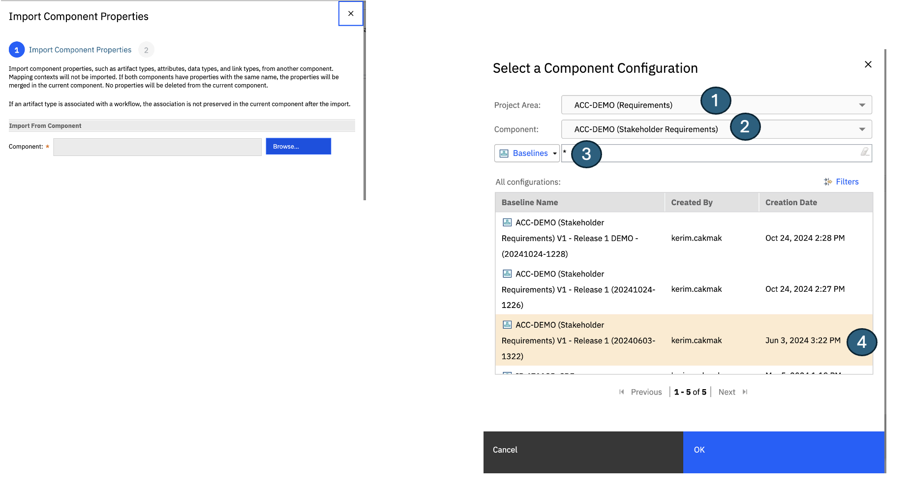 Select component configuration window showcase